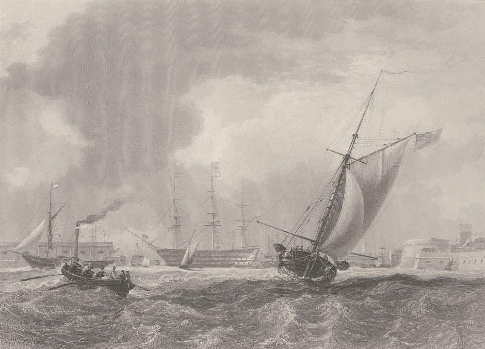 Portsmouth, entrance to the harbour. Hampshire. FINDEN 1842 old antique print